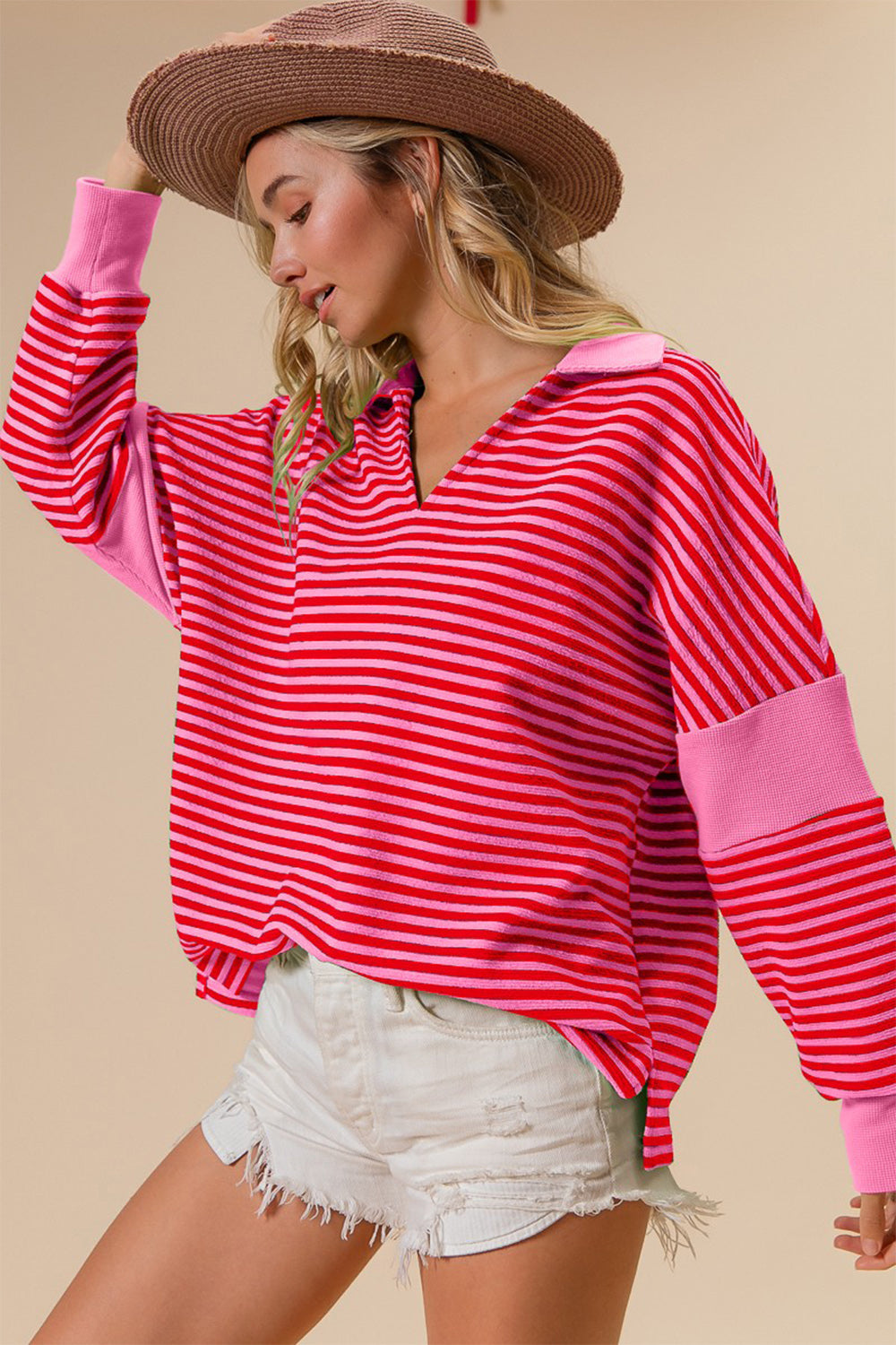 Striped Contrast Long Sleeve Knit Top