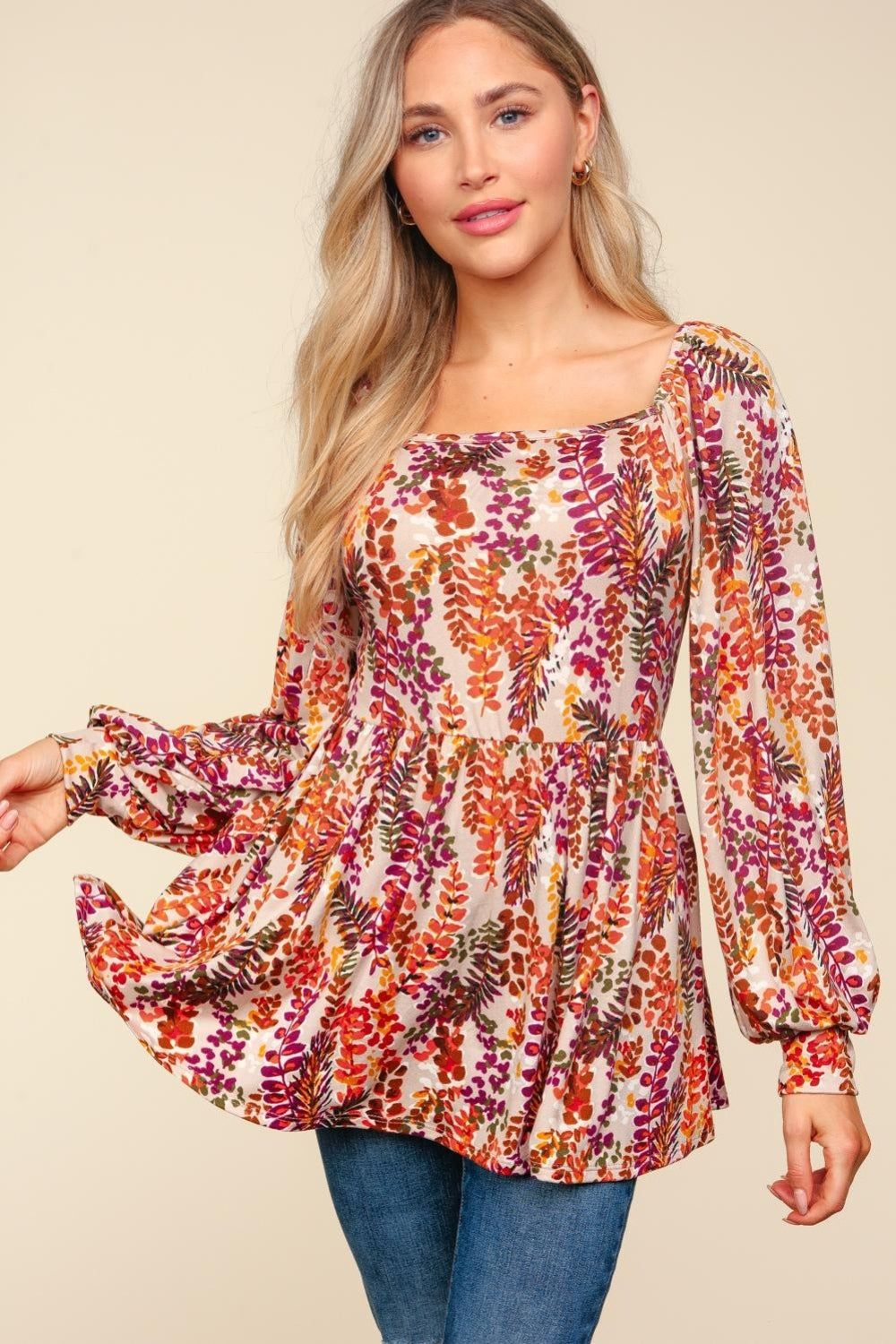 Floral Square Neck Blouse