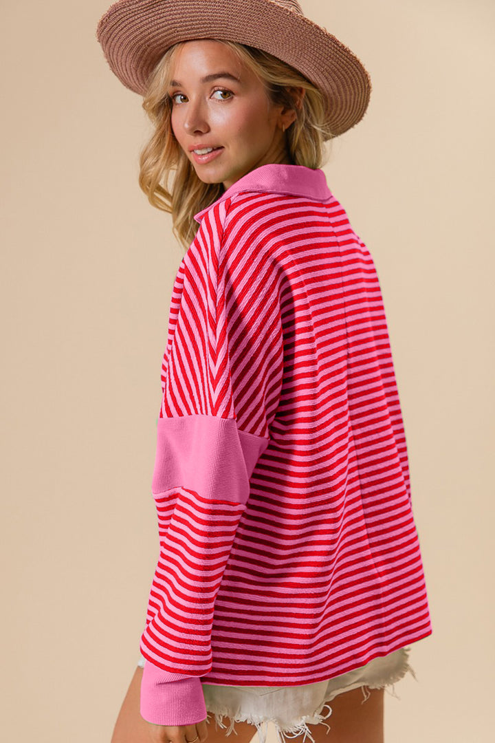 Striped Contrast Long Sleeve Knit Top