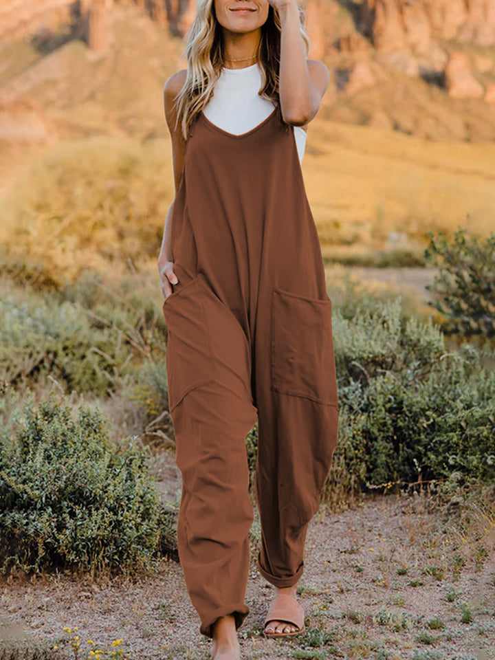 Sleeveless V-Neck Pocketed Jumpsuit