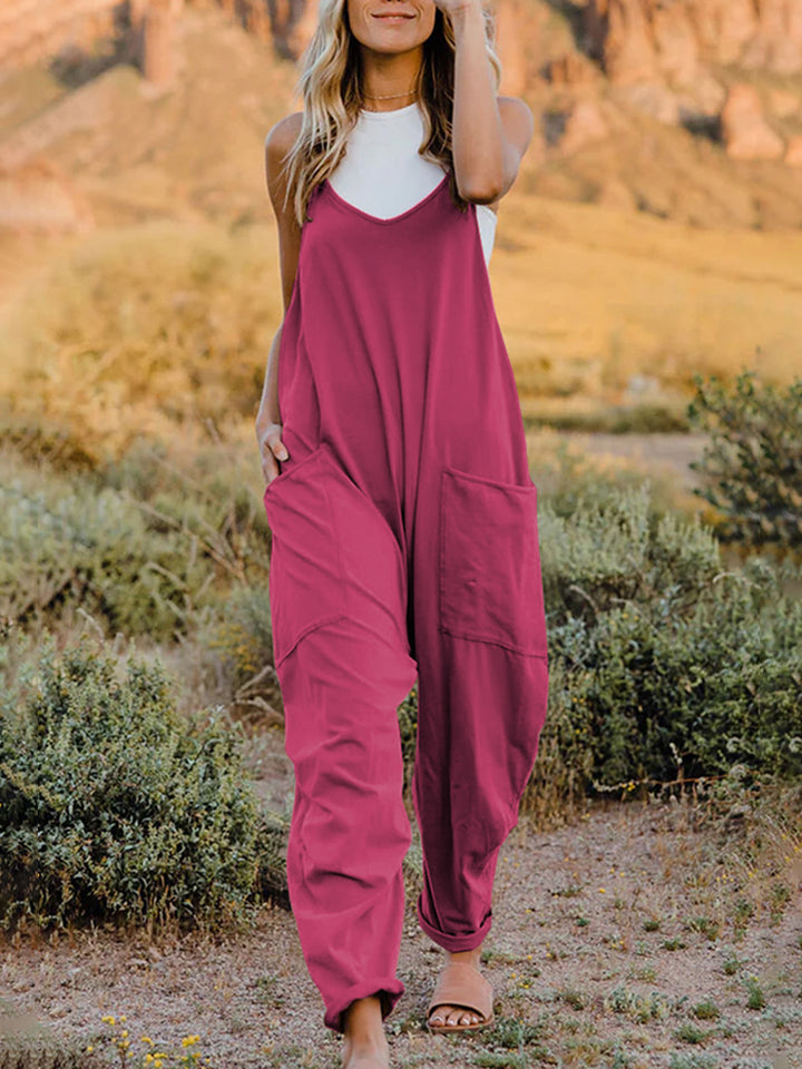 Sleeveless V-Neck Pocketed Jumpsuit