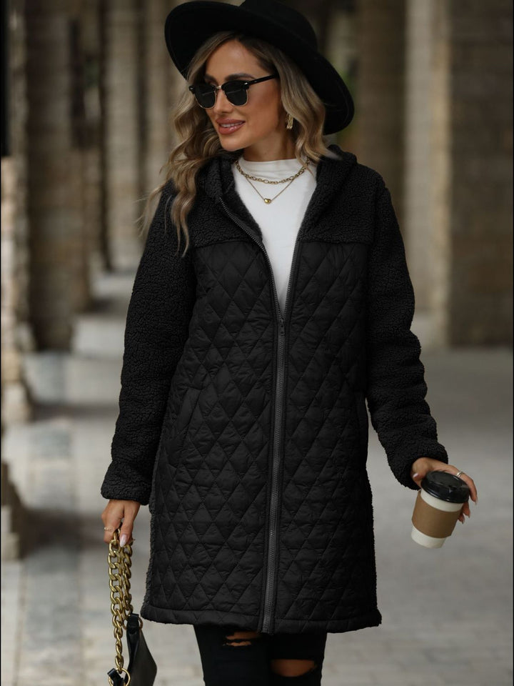 Texture Zip Up Long Sleeve Hooded Coat