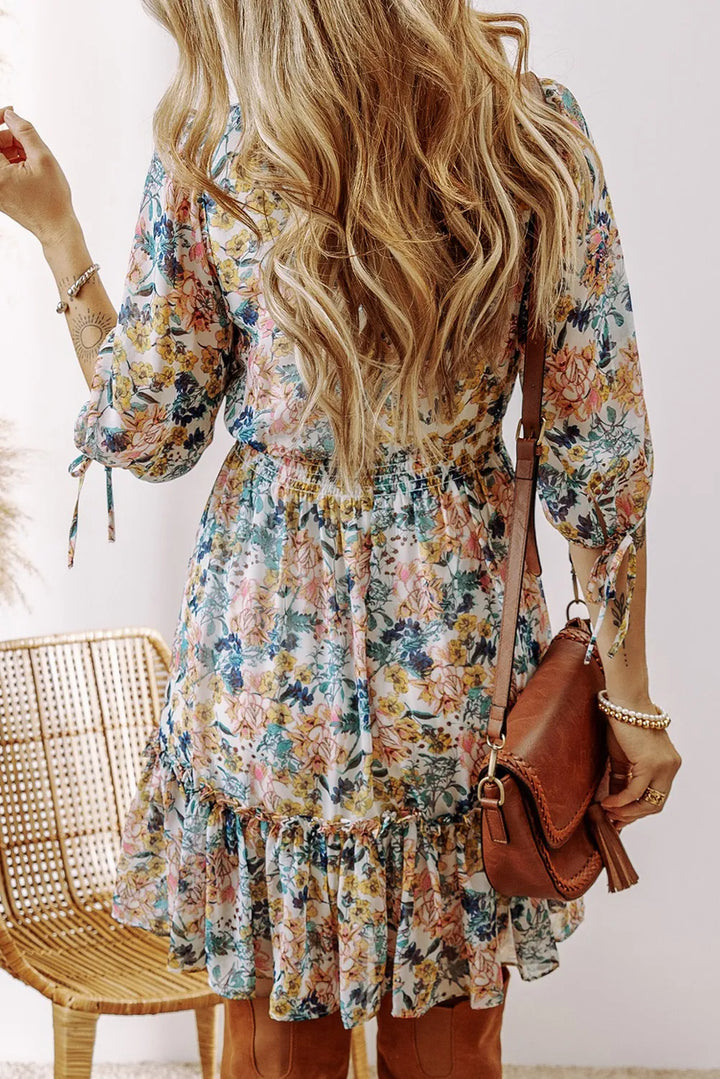 Printed V-Neck Half Sleeve Dress