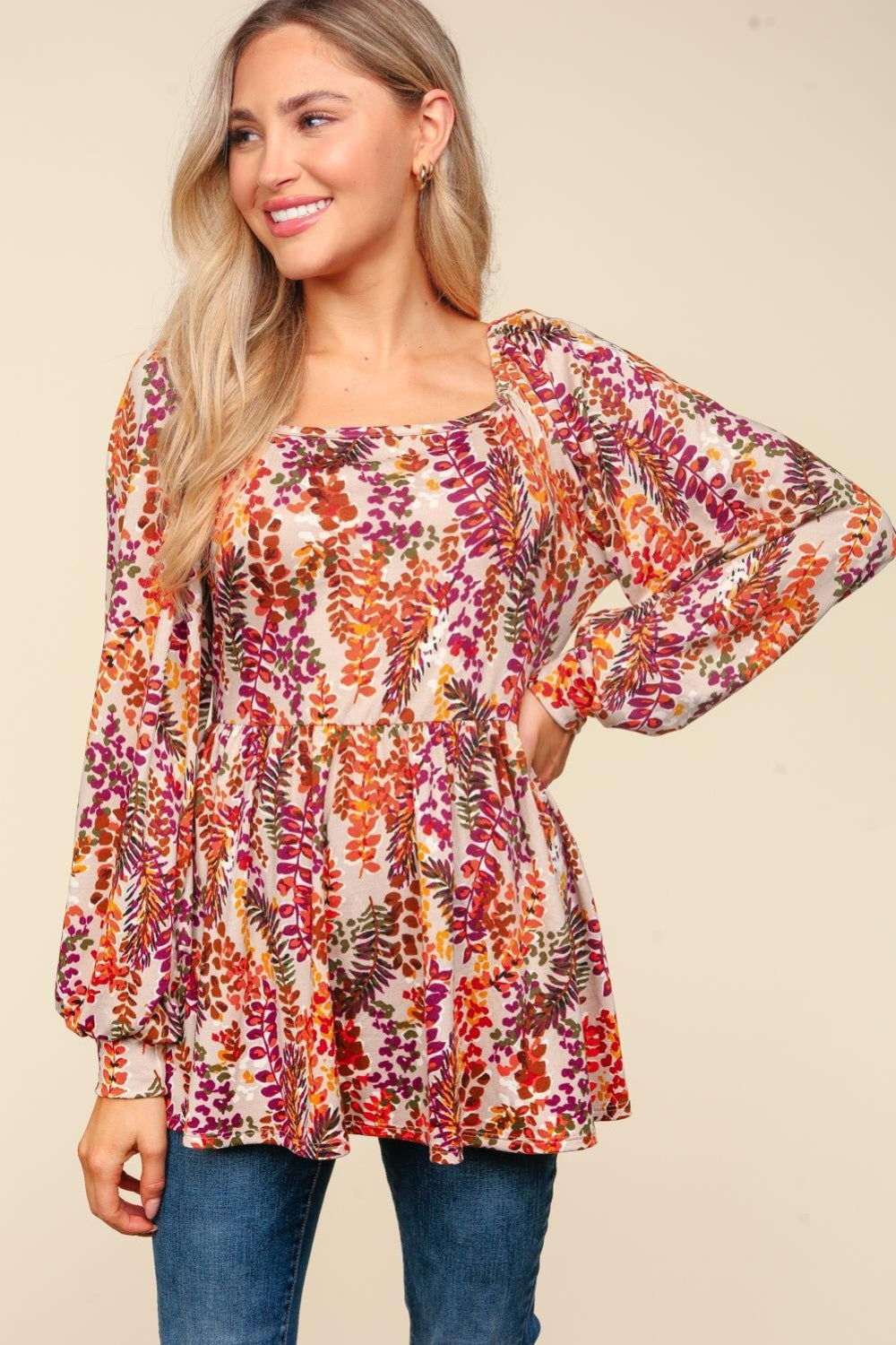 Floral Square Neck Blouse