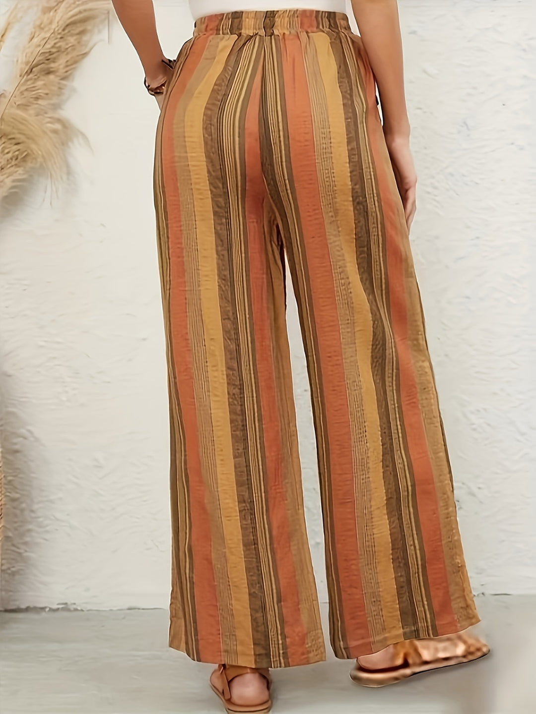 Drawstring Striped Wide Leg Pants