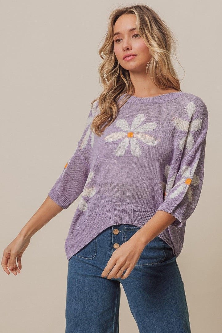 Floral Pattern Slit Sweater