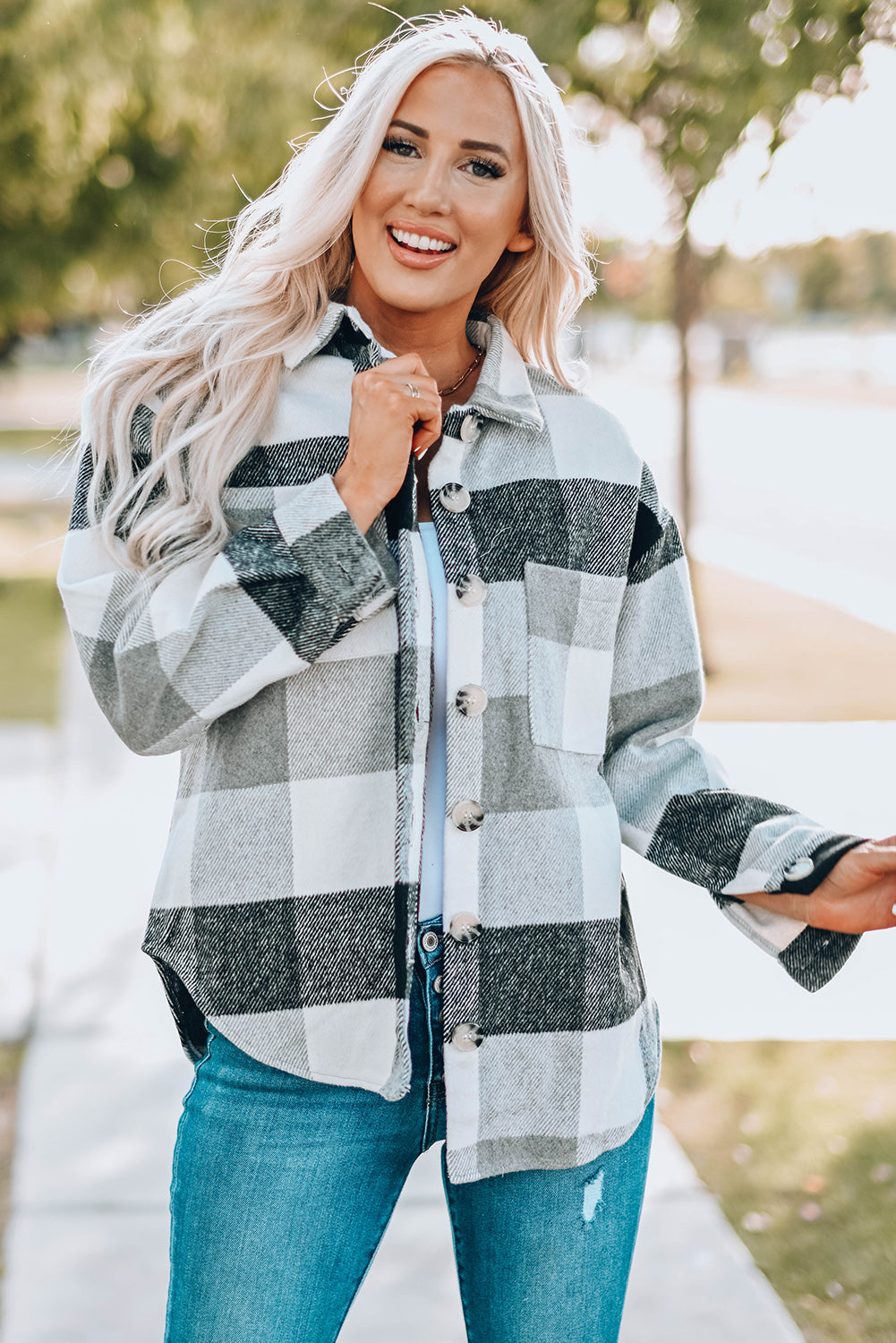 Plaid Button Up Dropped Shoulder Jacket