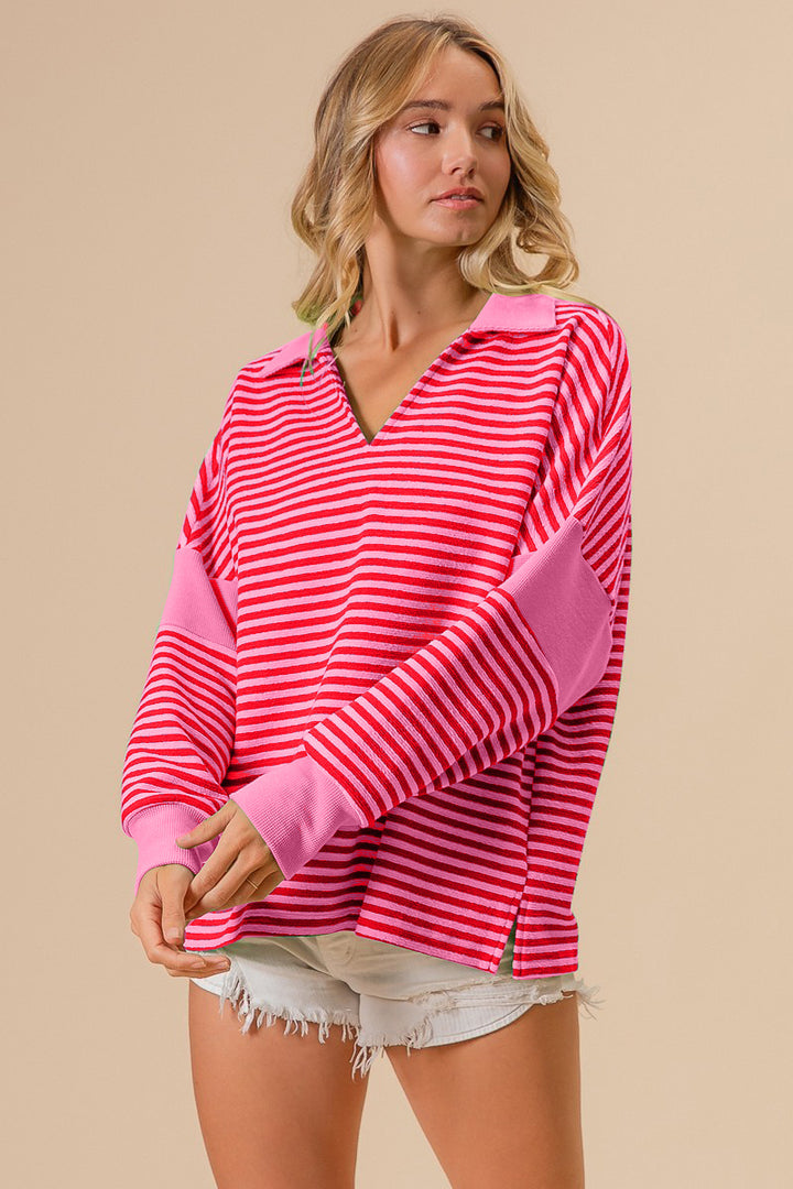 Striped Contrast Long Sleeve Knit Top