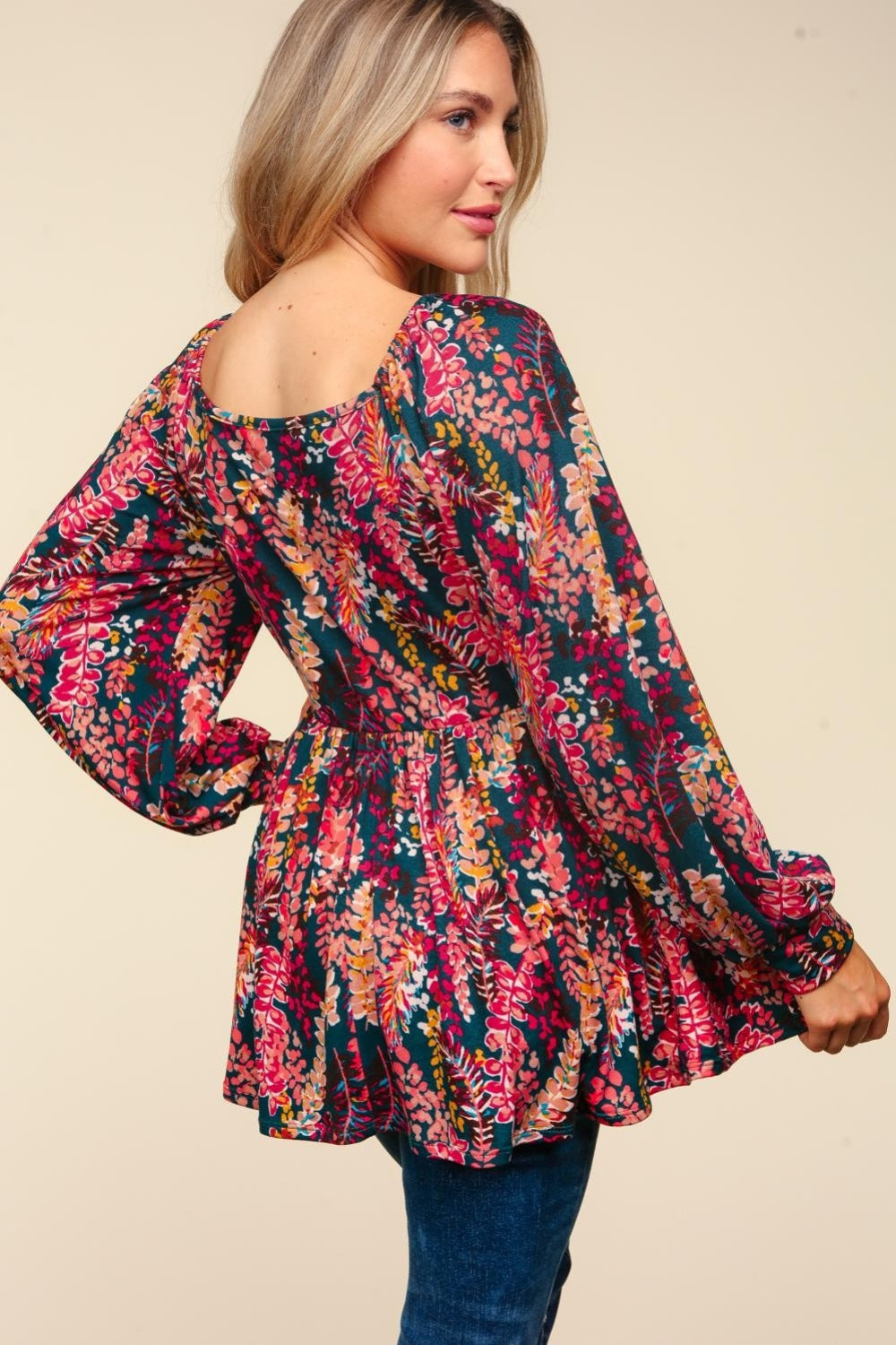 Peplum Floral Square Neck Blouse